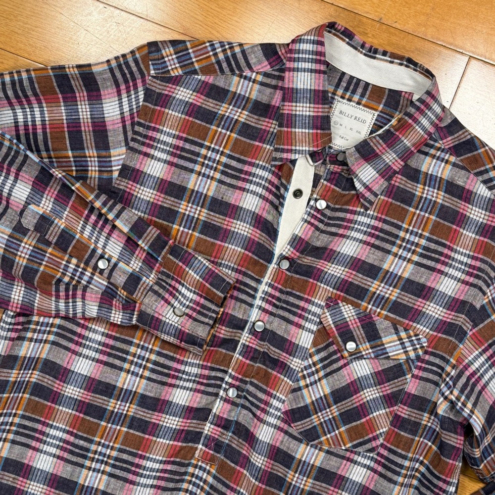 Billy Reid Madras‎ Tunic Long Sleeve Pearl Snap Shirt Size SMALL Made in Italy